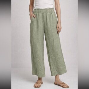 Abercrombie & Fitch Linen Blend Wide Leg Cropped Pants Small Sage Green